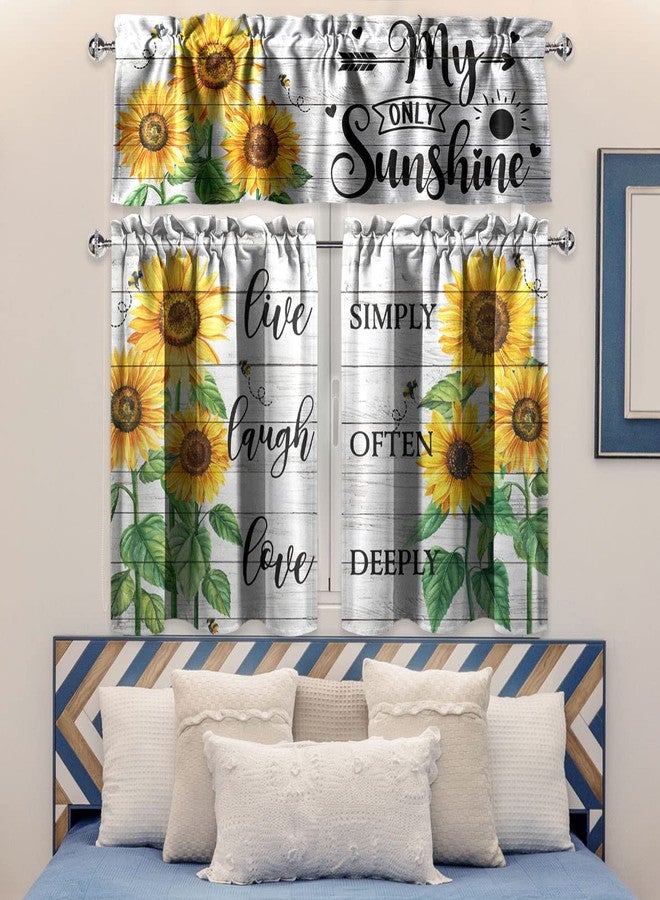 VBDFD Sunflower Kitchen Curtains and Valances - 3 Piece Rustic Wood Farmhouse Floral Tier and Valance Curtain Set for Sunflower Home Decor - Image 2